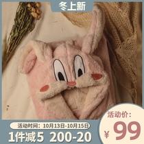 Long-eared rabbit coral velvet pajamas autumn and winter women plus velvet thickened new home wear spring and autumn cute cartoon Robe Women