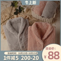 Japanese ins style coral velvet couple pajamas male Lady autumn and winter thick velvet simple long sleeve home wear suit