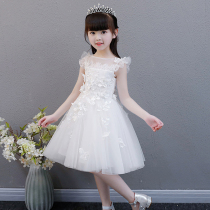 Children princess dress Puffy yarn Girls birthday party dress White yarn dress Xia Yangqi host performance suit