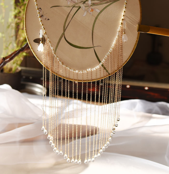 华容珠翠古装头饰面纱遮面帘流苏新娘汉服围髻仙女影视造型配饰