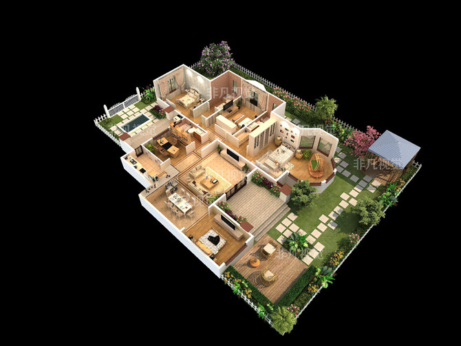 房地产代做3d鸟瞰图psd室内设计彩平图鸟瞰户型图3d立体效果图