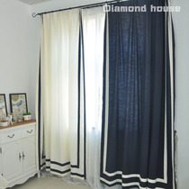 Small fragrance Simple American Mediterranean Nordic light luxury Cotton Hemp style American living room custom solid color curtains