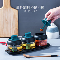 Moisture-proof cover spoon integrated seasoning jar Home with label Multi-functional seasoning Seasoning Bottle Glass Honey Bottle Brushed Oil Pot