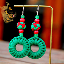Yunnan characteristic ethnic style handmade jewelry original fabric earrings pure silver ear hook semicircular color knot