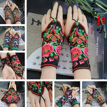 Four Seasons Ethnic Style Embroidered Flower Gloves Yang Liping with Cloth Wrist Bracelet