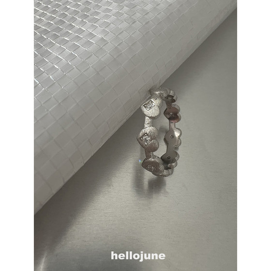 Hello June S925 전신 925 실버 레트로 브러시 러브 러브 배열 실버 링 링 Hello June S925 전신 925 실버 레트로 브러시 러브 러브 배열 실버 링 링