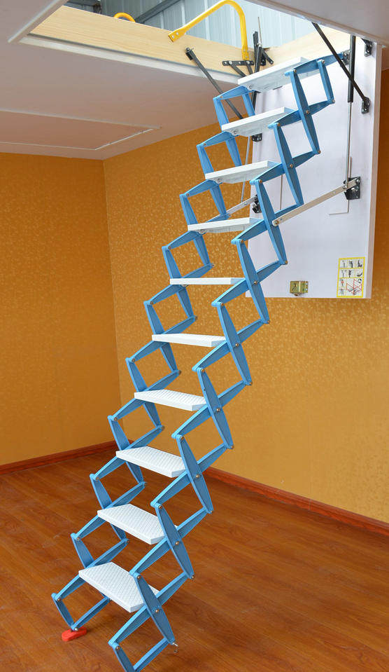 高档纯液压伸缩楼梯家用阁楼楼梯扶手楼梯阁楼伸缩楼梯钢木楼梯