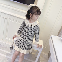 Girls small fragrant dress 2021 new foreign style Korean Plaid girl Autumn doll collar children knitted skirt