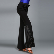 Modern dance streamer womens pants practice performance black dance pants Drop sense stretch practice pants Practice horn wide-legged pants