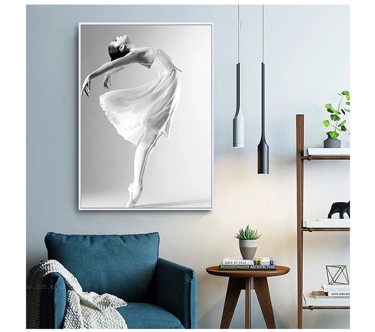 芭蕾舞女孩装饰画舞蹈室客厅玄关走廊挂画黑白北欧艺术美女墙壁画