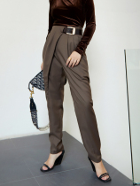 Z boss three-dimensional folding asymmetrical wool trousers spring and autumn thin casual womens trousers without belt