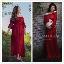 New studio maternity photo suit Seaside vacation photography red pregnant mommy photo costume art long dress