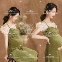 Exhibition photography new retro green velvet hipster photo studio maternity dress photo clothing pregnant women Photo Clothing