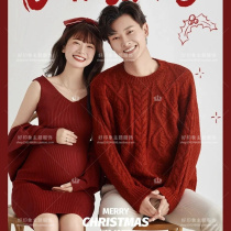 Movie House New Year Red Festive Themed Couples Pregnant Women Photos of Authentic Clothes Couples Pregnancy Photos Themed Photography Clothing