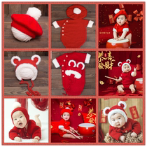 New childrens photography costume studio baby 100 days baby photo shoot half year old one year old red suit knitted