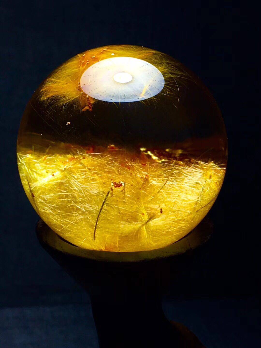 鸿硕精品天然水晶金发晶连连发聚宝盆球摆件 5.3公分有求必应财运