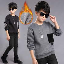 Autumn and winter boys warm clothes thick 12 middle children 15 years old children plus velvet base shirt boys winter coat