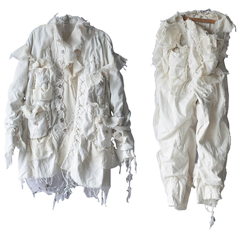 热水精致野人白色破烂套装