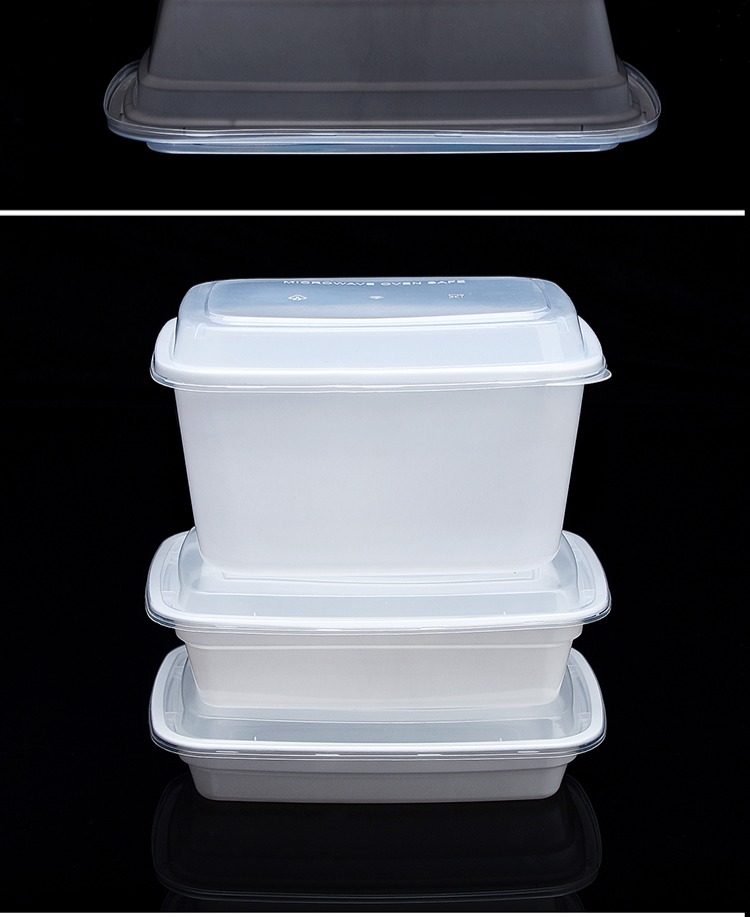 1000ml美式长方形一次性餐盒外卖打包盒黑白透明凸盖饭盒西式_双氙