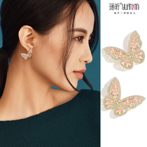 No ear hole ear clip female temperament bright butterfly S925 silver needle earring simple French personality simple fashion earrings