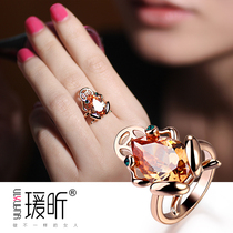 Golden toad transfer yellow crystal synthetic ring female index finger plated 18K rose gold ins tide cold wind retro decoration