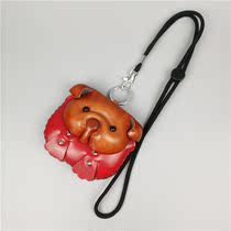 Cowhide piggy wallet female student cartoon leather zipper horizontal mini coin embossed cute coin wallet cute