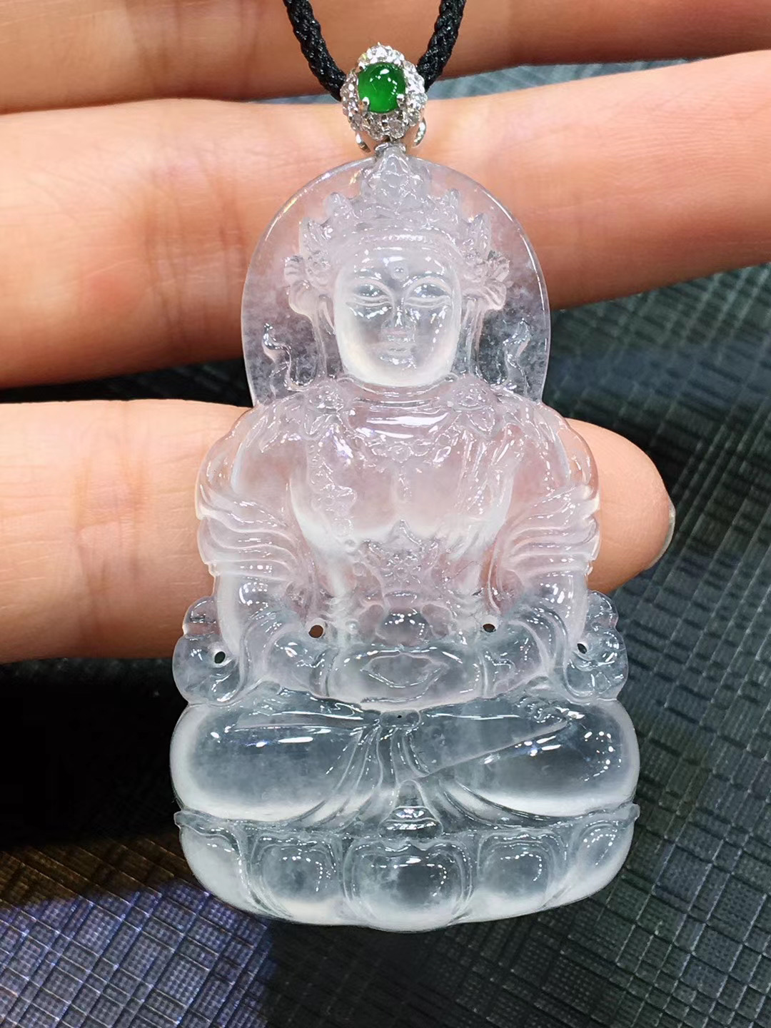 缅甸纯天然翡翠a货高端18k金豪华镶嵌正品玉石高冰种起胶度母吊坠