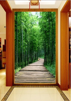 3d立体玄关过道电视背景墙纸5d壁纸进门走廊餐厅无缝壁画竹林小路