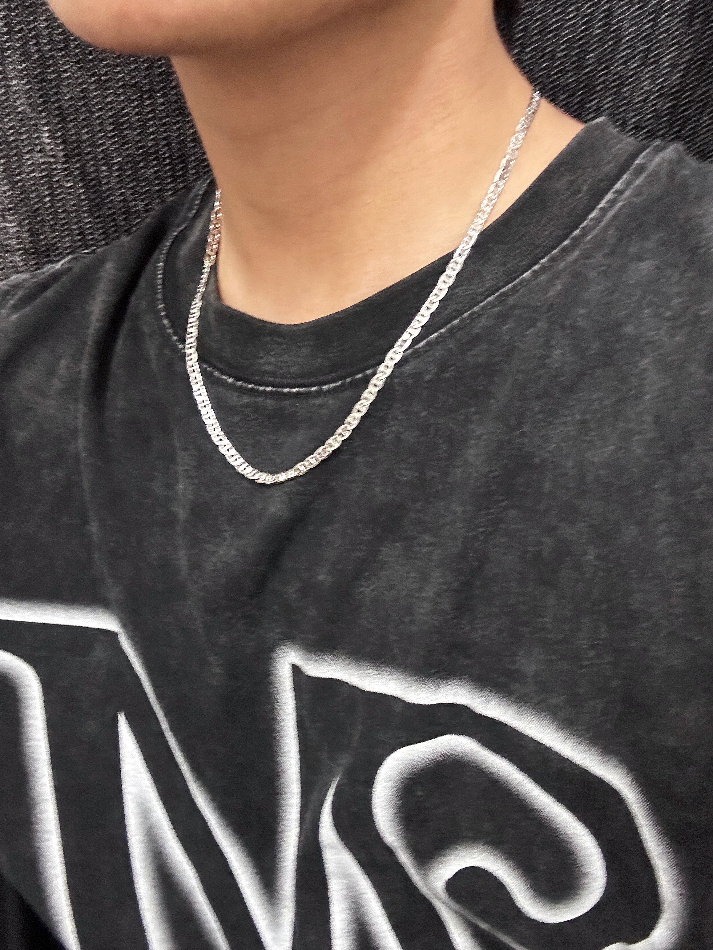 925银项链男潮个性简约男士日字男款ins风轻薄款小众设计银链子