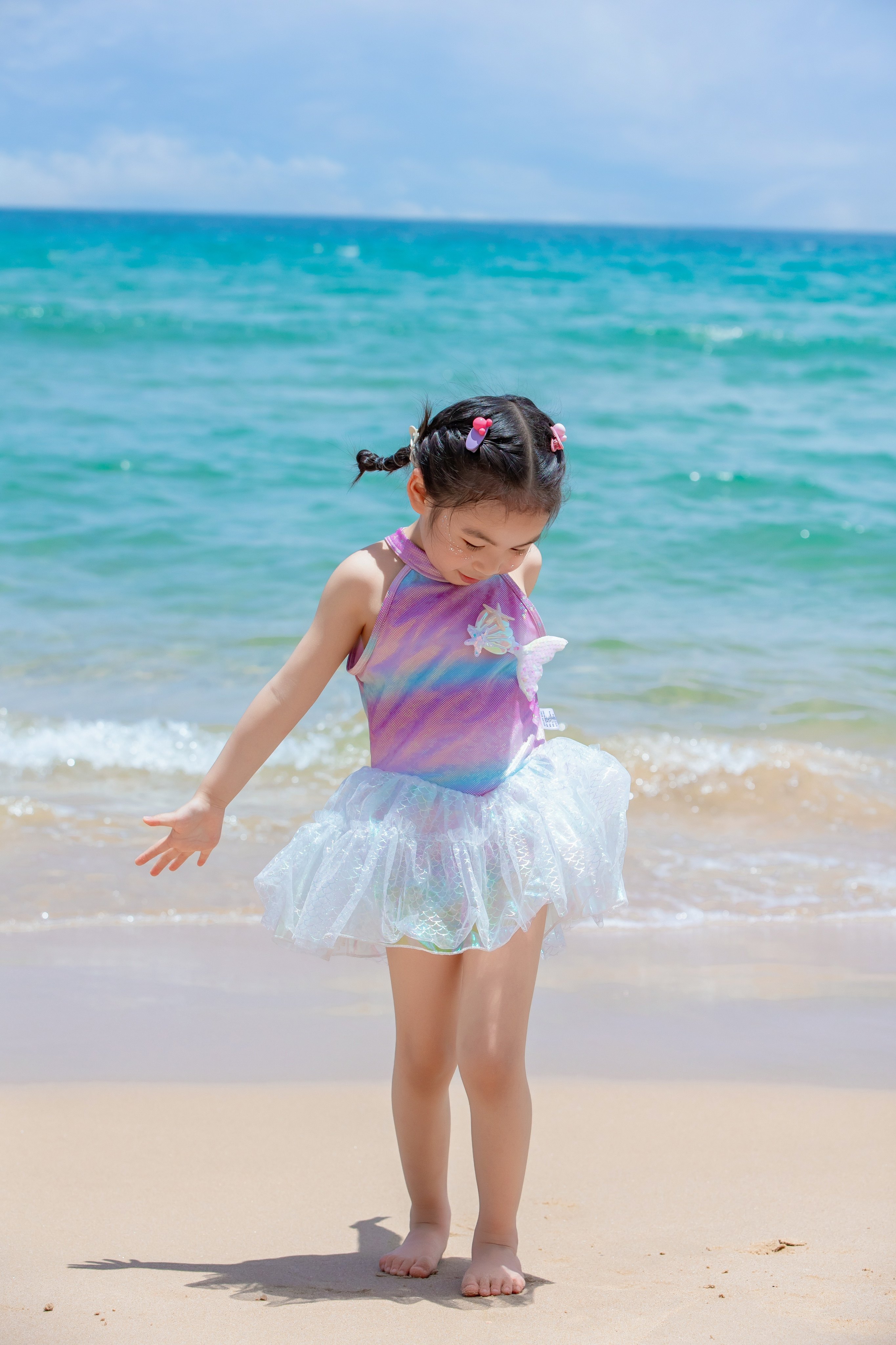 栀了成长记童装女童游泳衣夏季洋气美人鱼女孩宝宝网纱儿童泳装