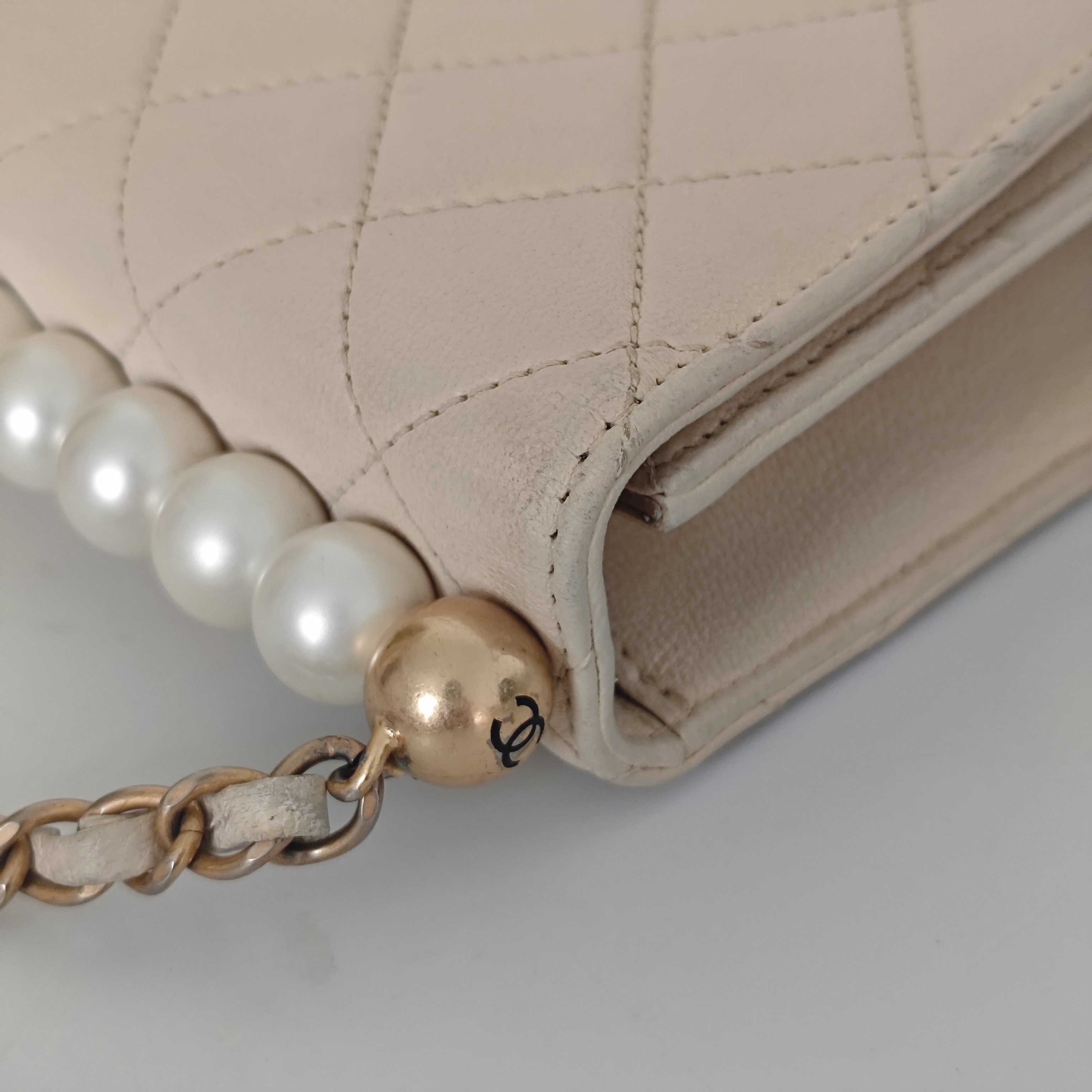 夏日特惠95新chanel/香奈儿女士金扣菱格珍珠单肩斜挎包