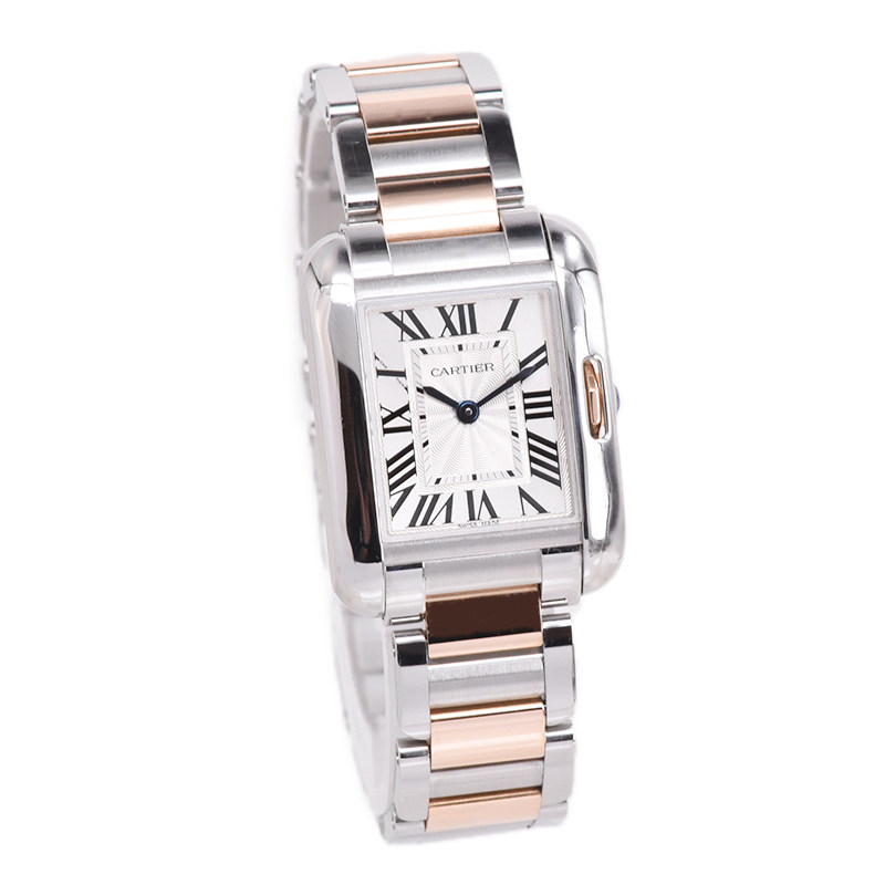 [9.8新]卡地亚女表坦克系列18k玫瑰金石英手表女士正品w5310019