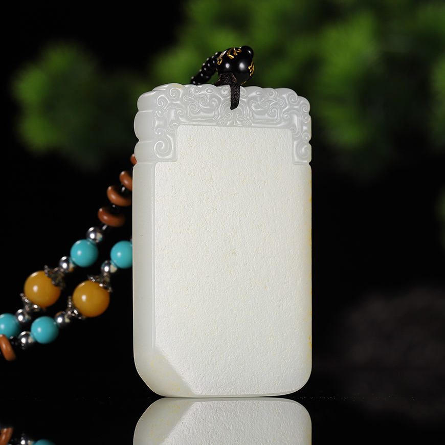 省级玉雕大师任翀作品新疆和田玉籽料仿古纹平安牌简约挂件61克g4