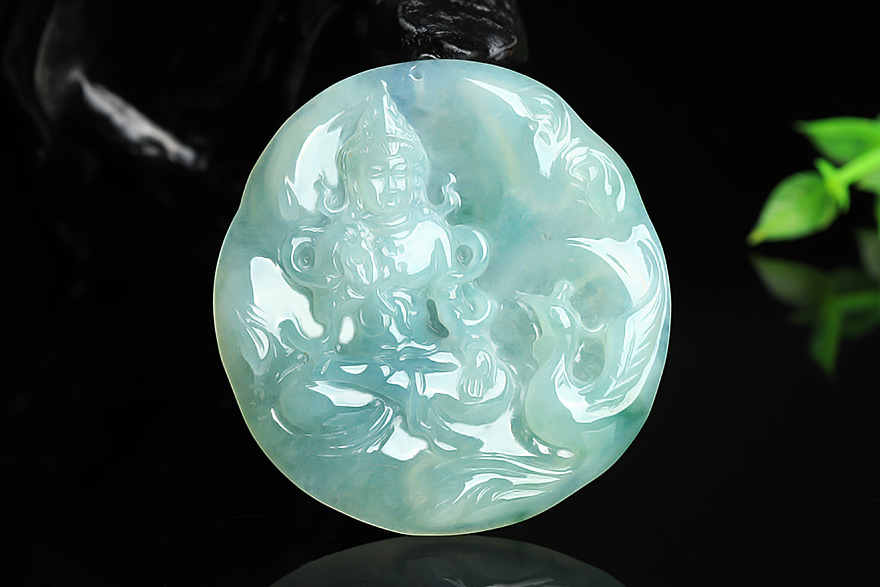 源头好货四会拍卖天然翡翠a货老坑冰糯种观音吊坠24.68克一元拍卖