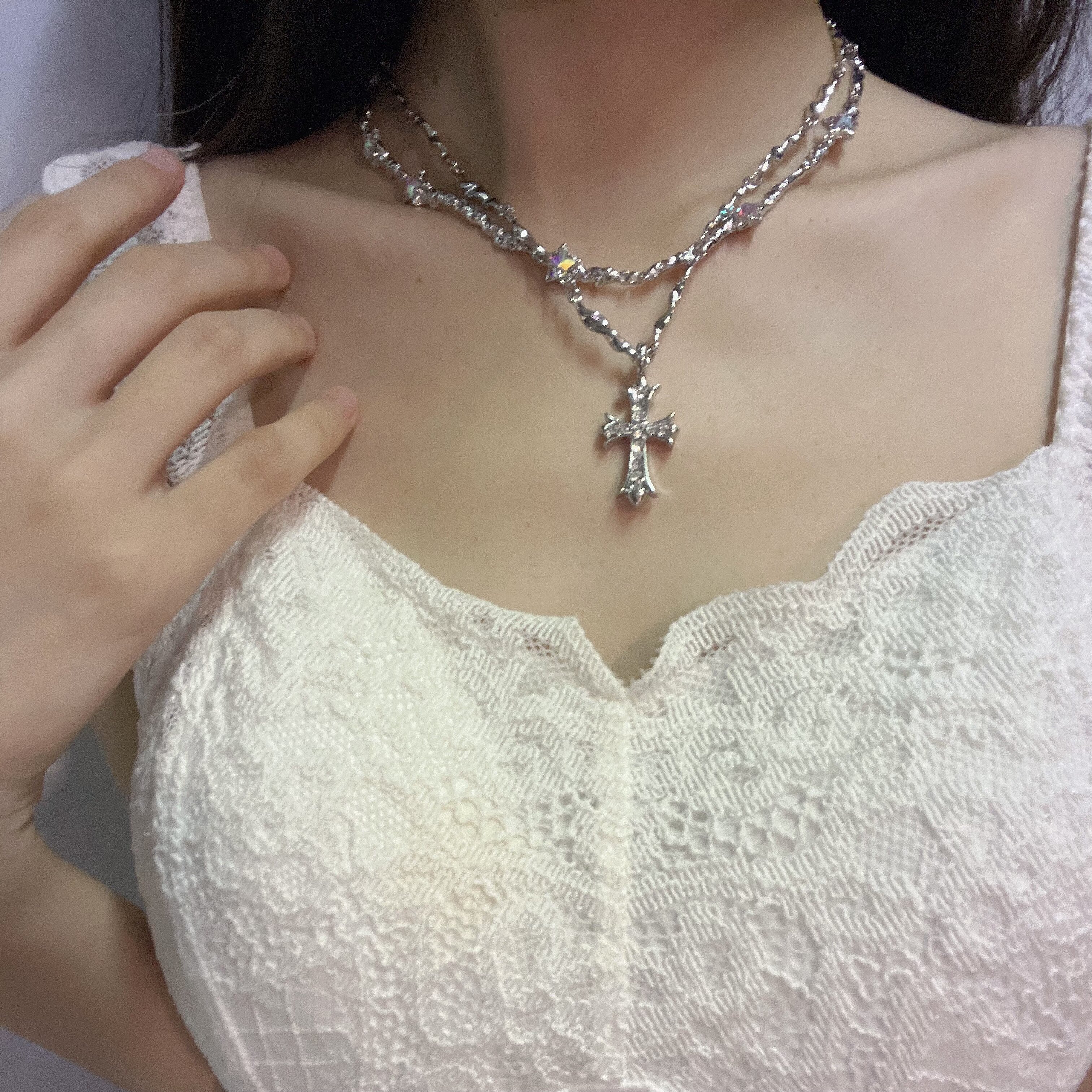 心机tips 甜酷辣妹风十字架项链女叠戴choker星星颈链锁骨链配饰