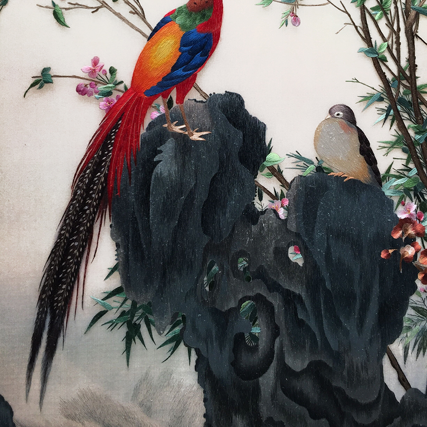 匠心苏绣《郎世宁锦春图》刺绣真丝 一丝至四丝绣