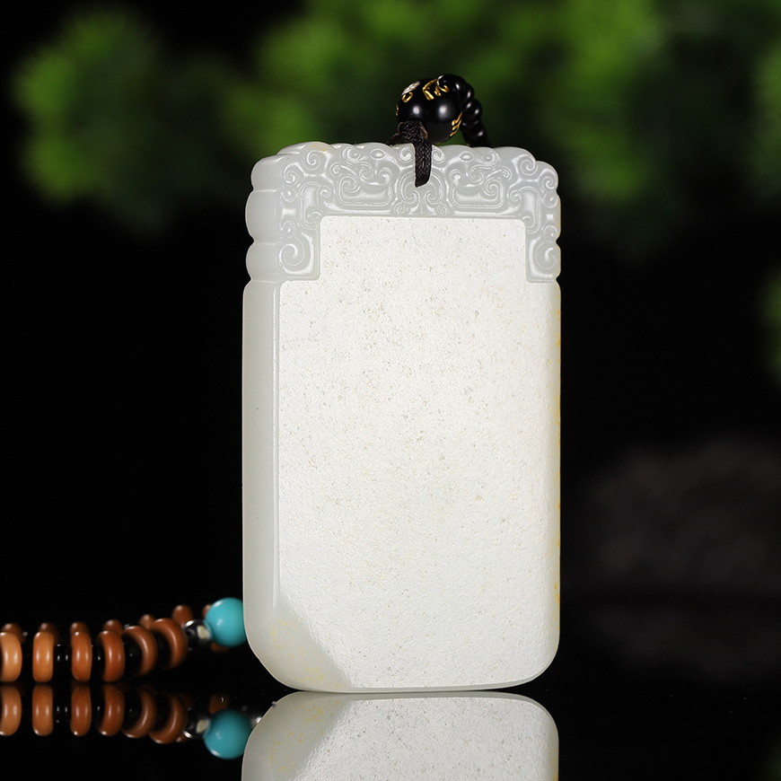 省级玉雕大师任翀作品新疆和田玉籽料仿古纹平安牌简约挂件61克g4