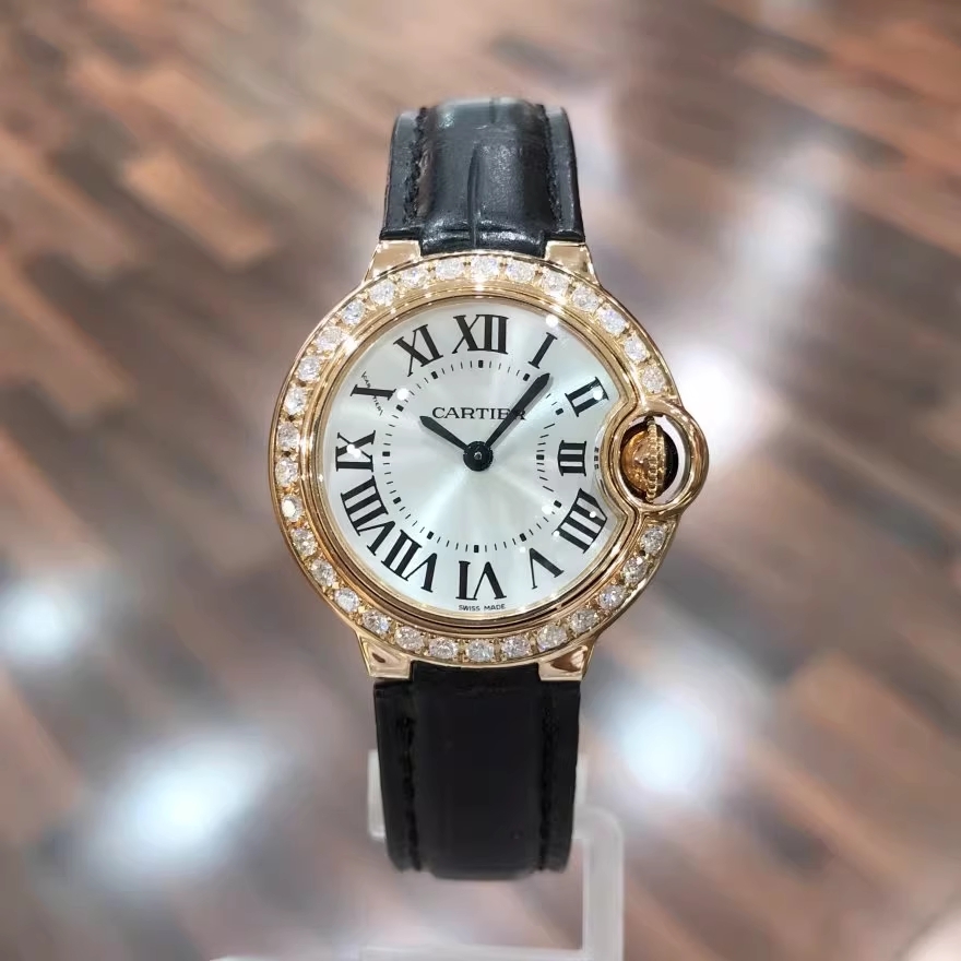 卡地亚女表蓝气球18k黄金镶钻石英机芯手表女士正品9.8新w6900156