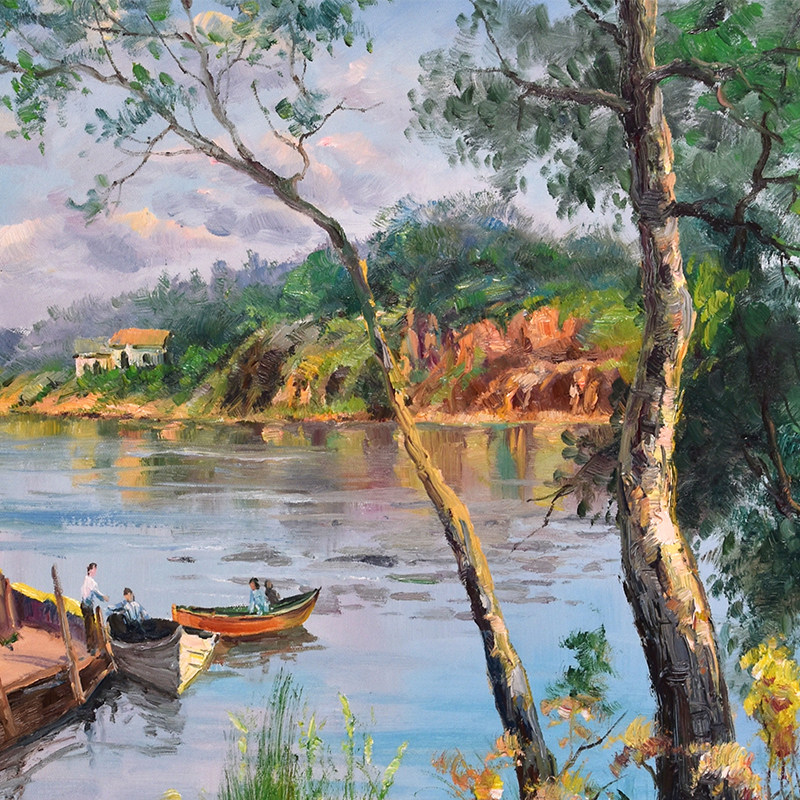 阿良 河边 原创手绘风景油画