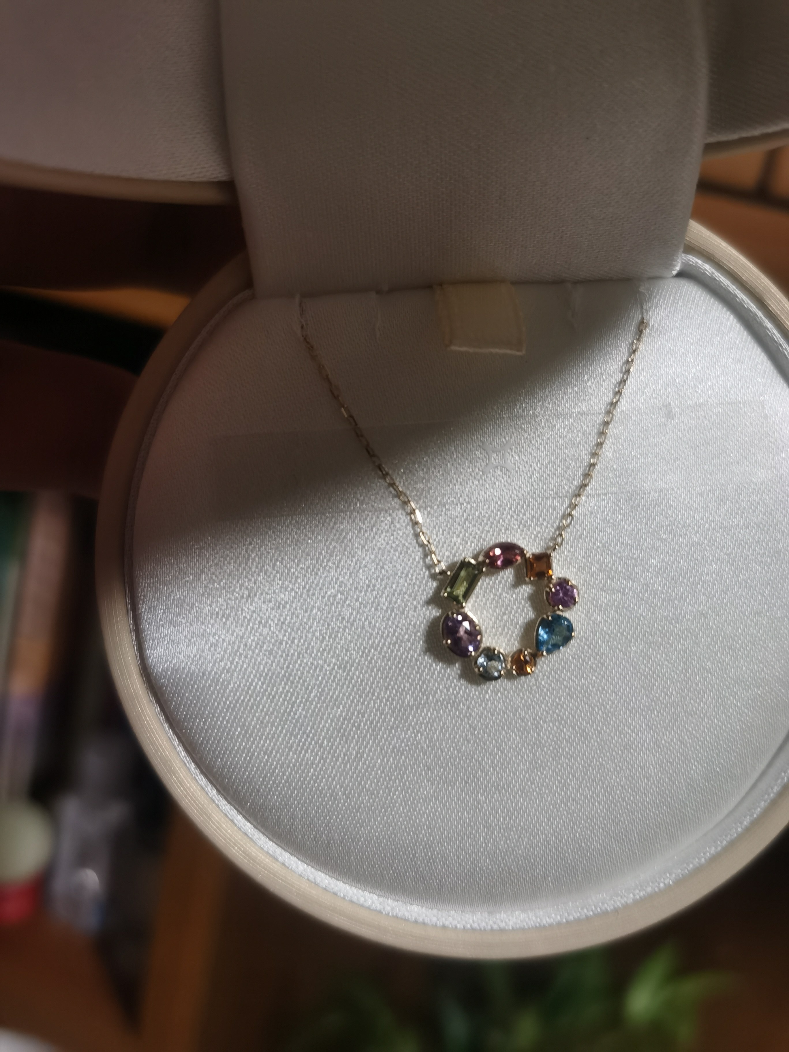 circle珠宝彩虹的愿望石系列天然碧玺吊坠9k金彩色宝石项链