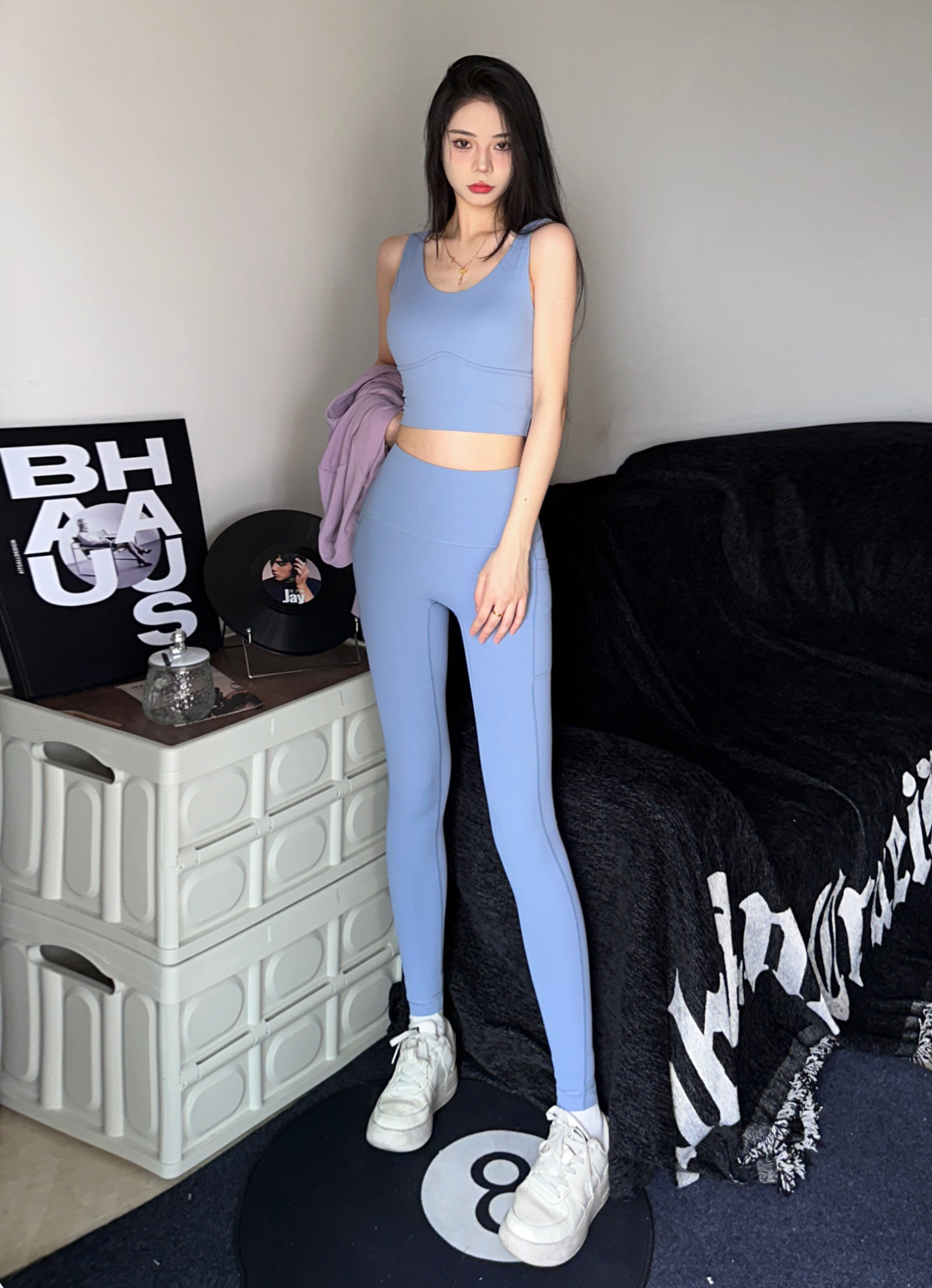 浪莎无尴尬线瑜伽裤女高腰提臀弹力紧身跑步健身长裤运动服套装女