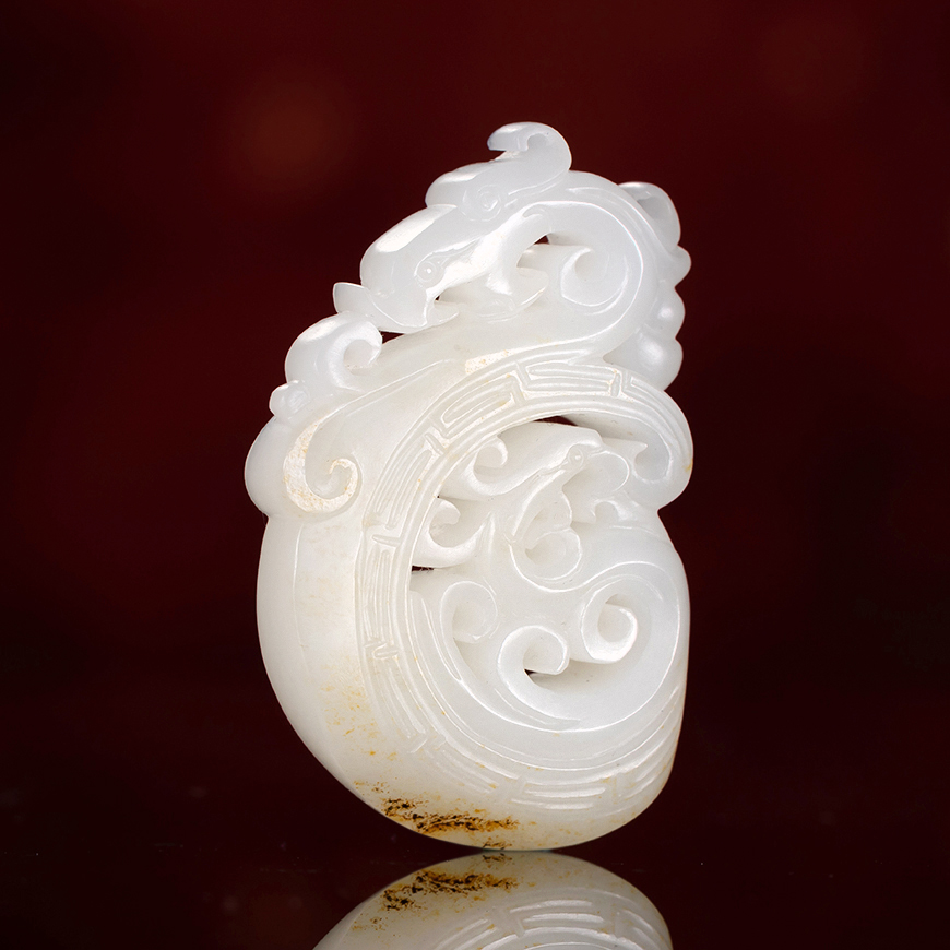 省级玉雕大师仝杰作品新疆和田玉籽料镂空仿古龙凤呈祥吊坠14克g5