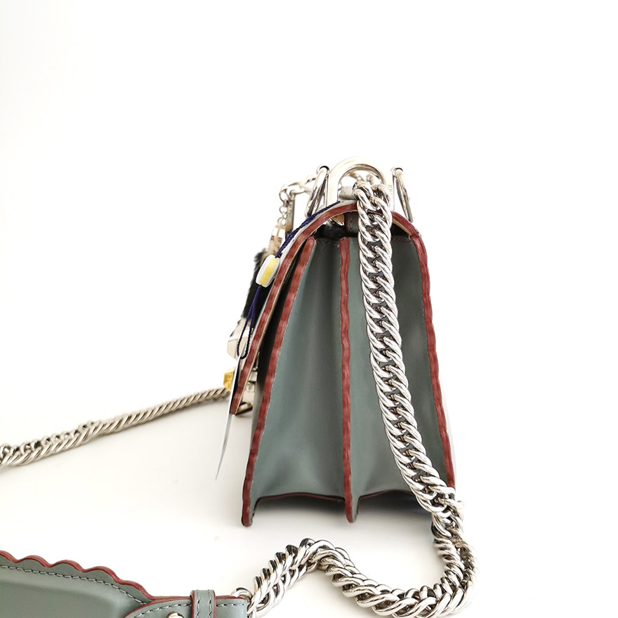 3折即刻拍已鉴定95新fend芬迪小号kani花边牛皮单肩斜挎链条女包