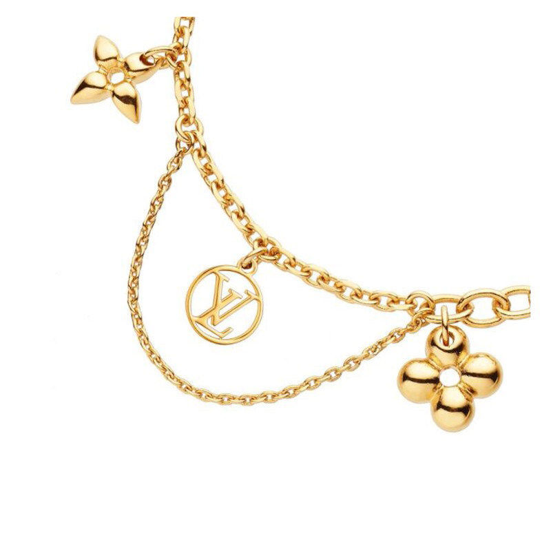 [即刻拍/9.9新未使用]lv/路易威登经典花卉吊坠女士金色首饰手链