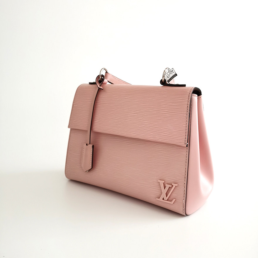 1元起拍97新lv路易威登女士cluny克鲁尼水波纹粉色单肩手提包