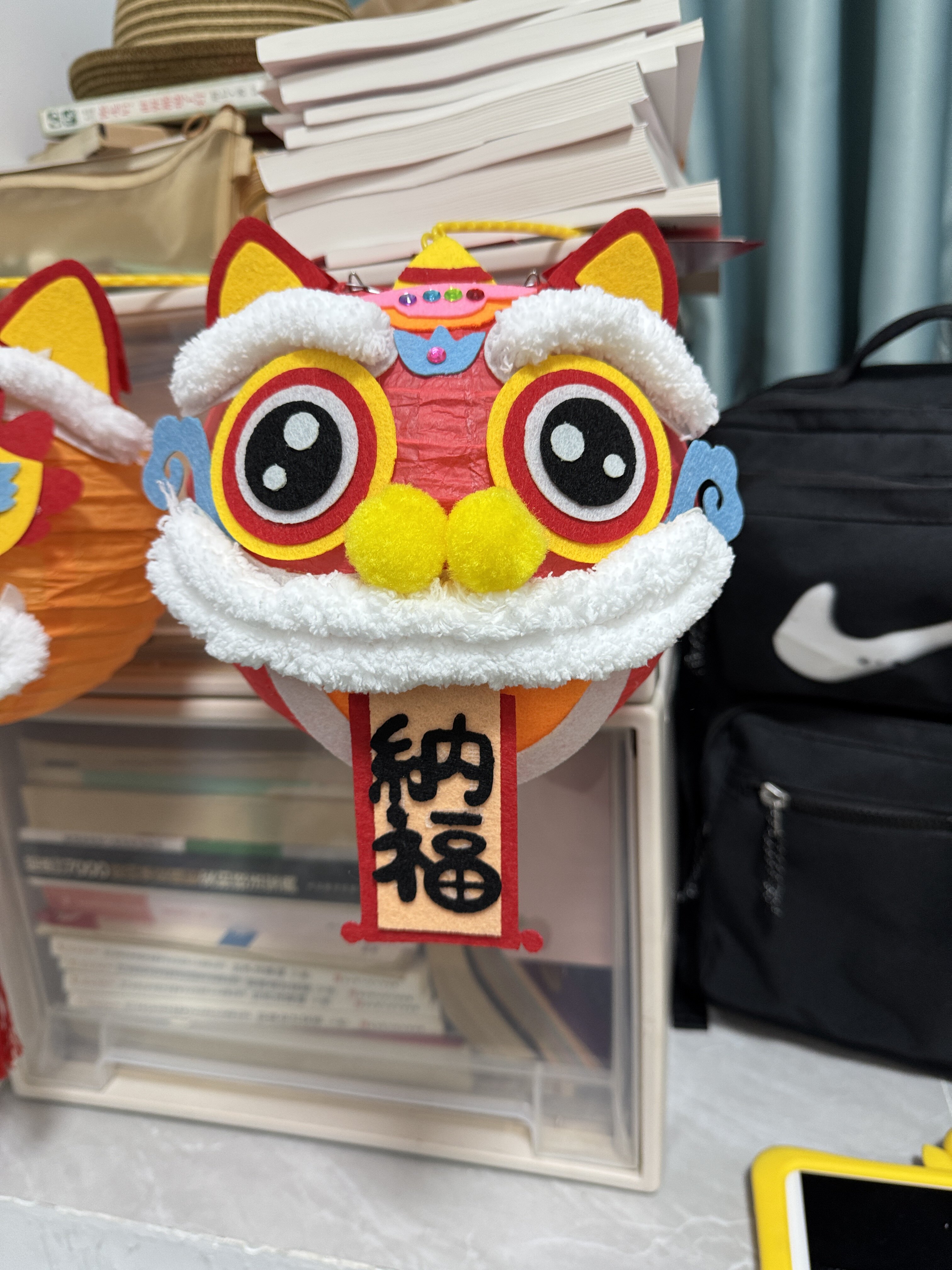宝宝周岁礼装饰场景醒狮福字灯笼国潮拍照道具灯笼手工diy