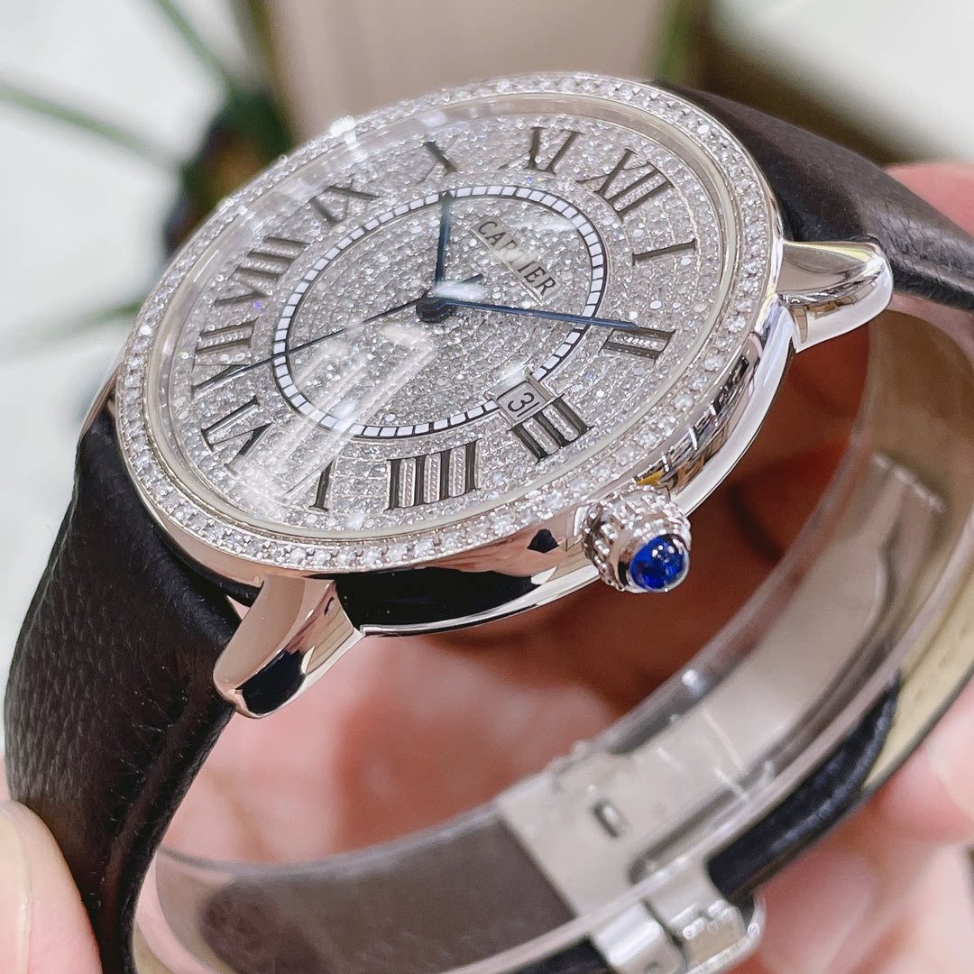 卡地亚男表伦敦solo系列精钢后镶钻自动机械表w6701010正品9.8新