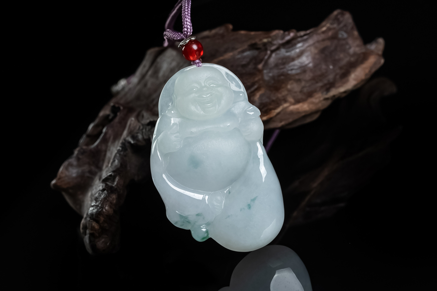 pp缅甸翡翠玉飘花佛公吊坠正品天然a货挂件27.80g