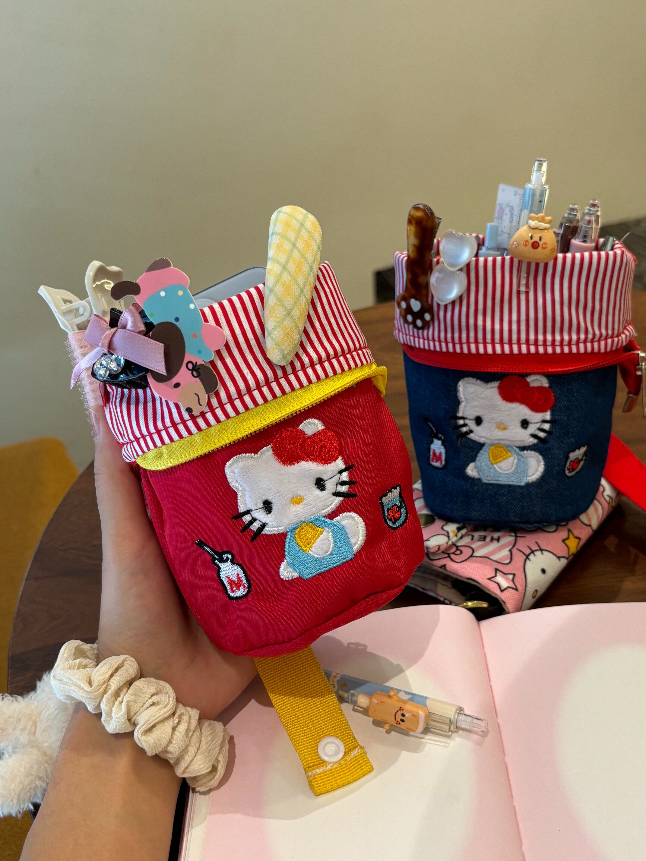 hellokitty帆布笔袋高颜值ins风女初中学生简约日系竖翻kt猫印花