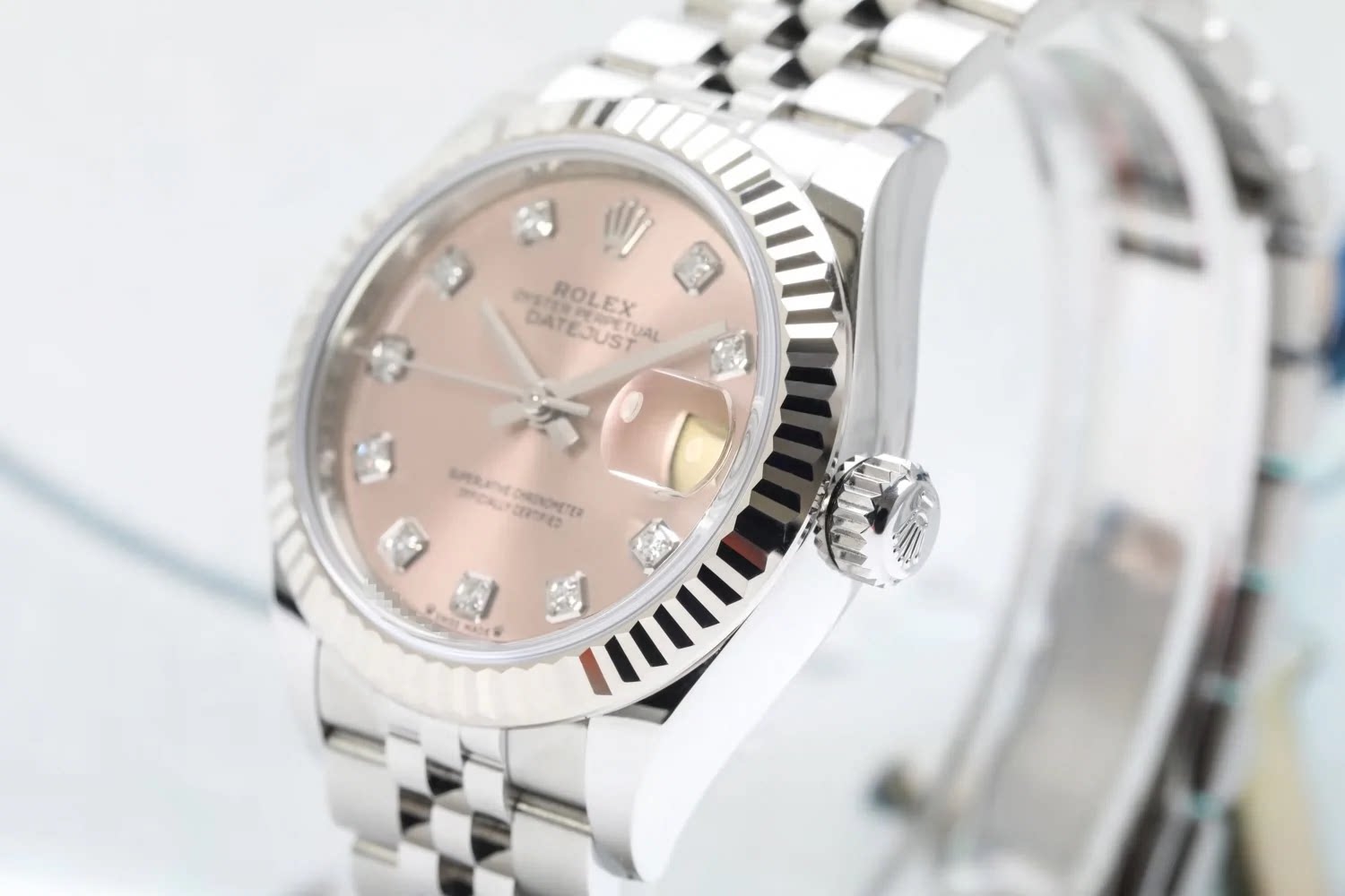未使用2024年全套劳力士28mm粉盘原钻日志型手表女士正品m279174